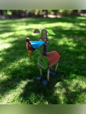 Vtg Dog Metal Hand Made Modernism Welded Spring Neck Bobblehead Art Home Decor